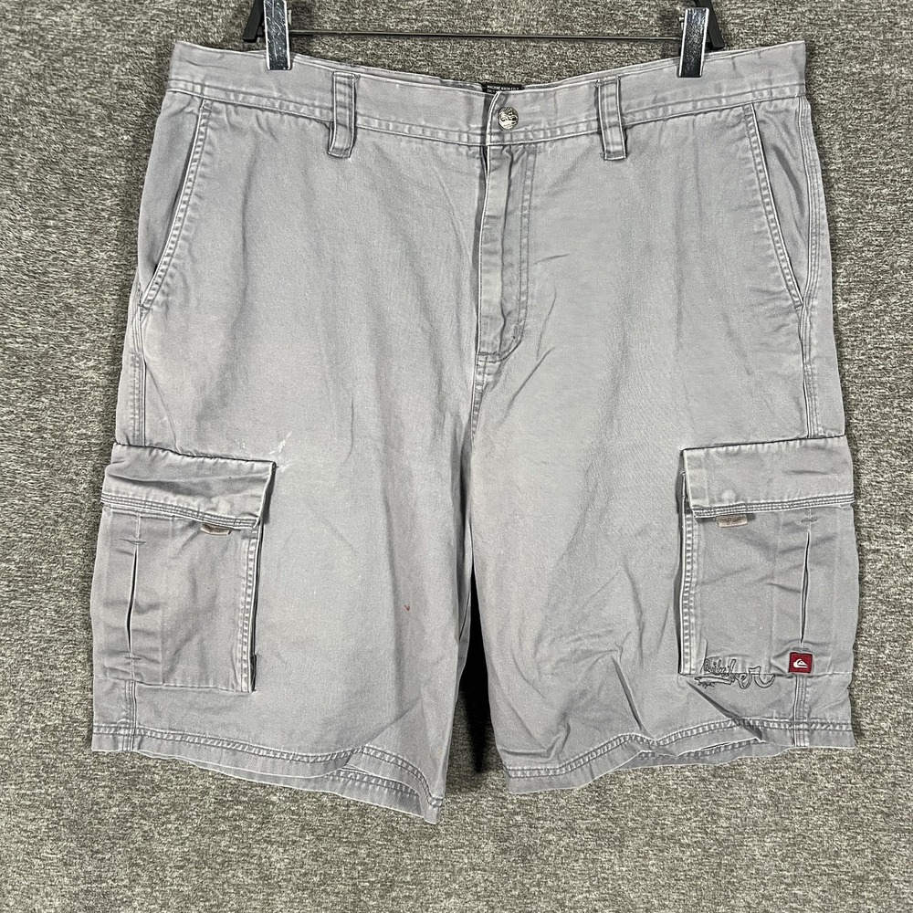 Vintage Quiksilver Cargo Shorts‎ Mens 38 Gray Cotton Canvas Y2K Baggy Surf Skate
